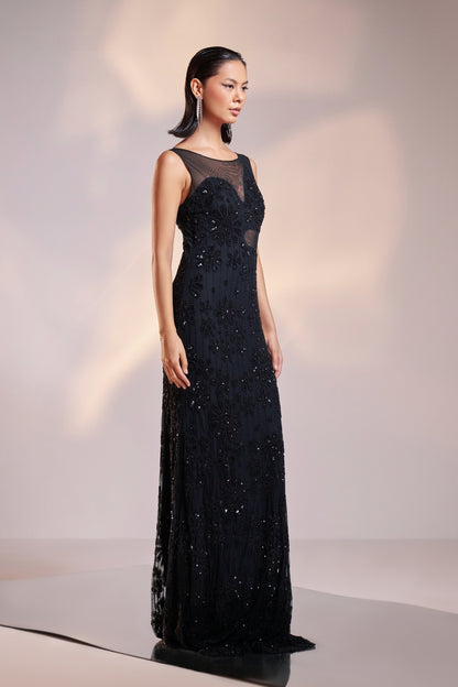 Midnight Black Sculpt Sequin Gown