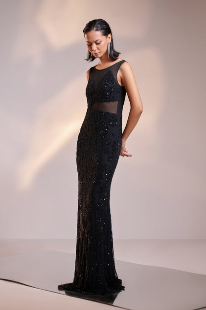 Midnight Black Sculpt Sequin Gown