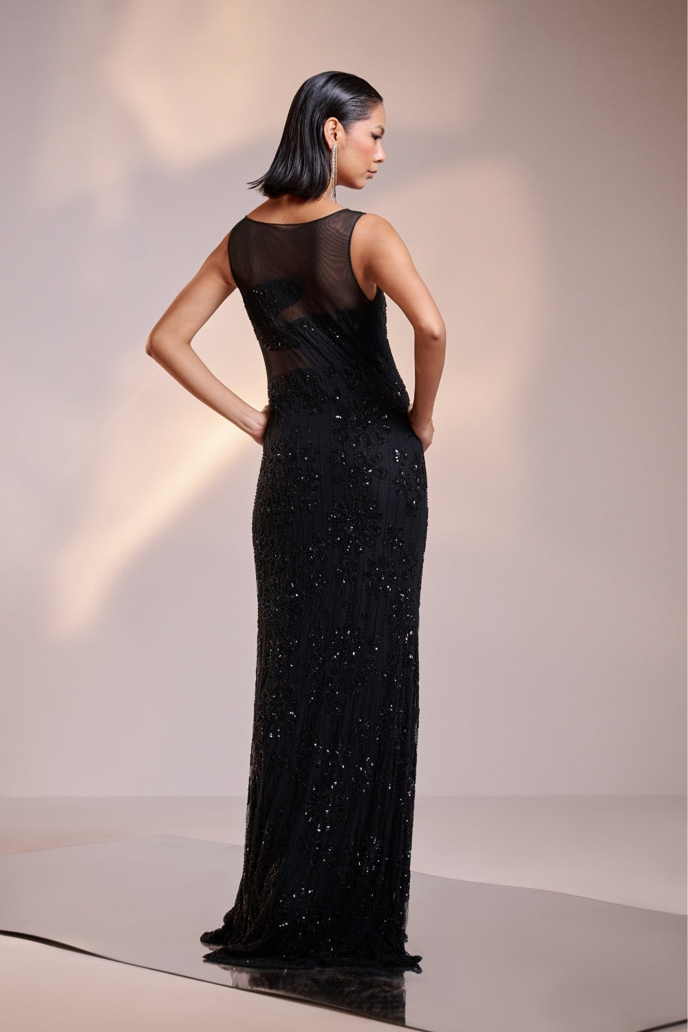 Midnight Black Sculpt Sequin Gown