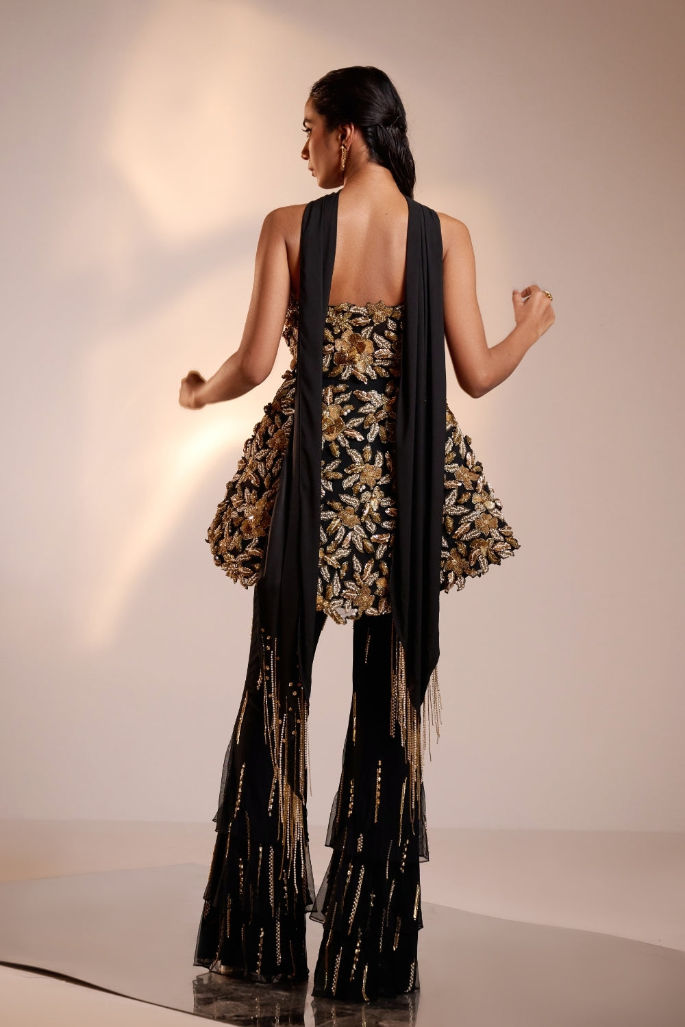 Gold Embellished Ember Fringe Co-Ord Set