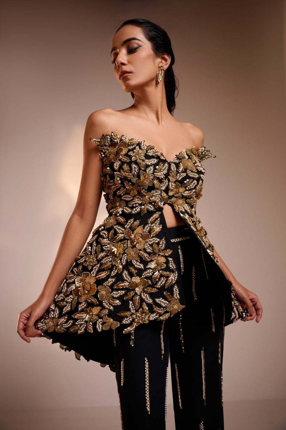 Gold Embellished Ember Fringe Co-Ord Set