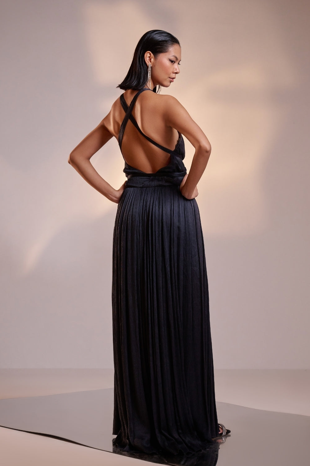 Dark Grey Backless Wrap Cocktail Gown With High Slits