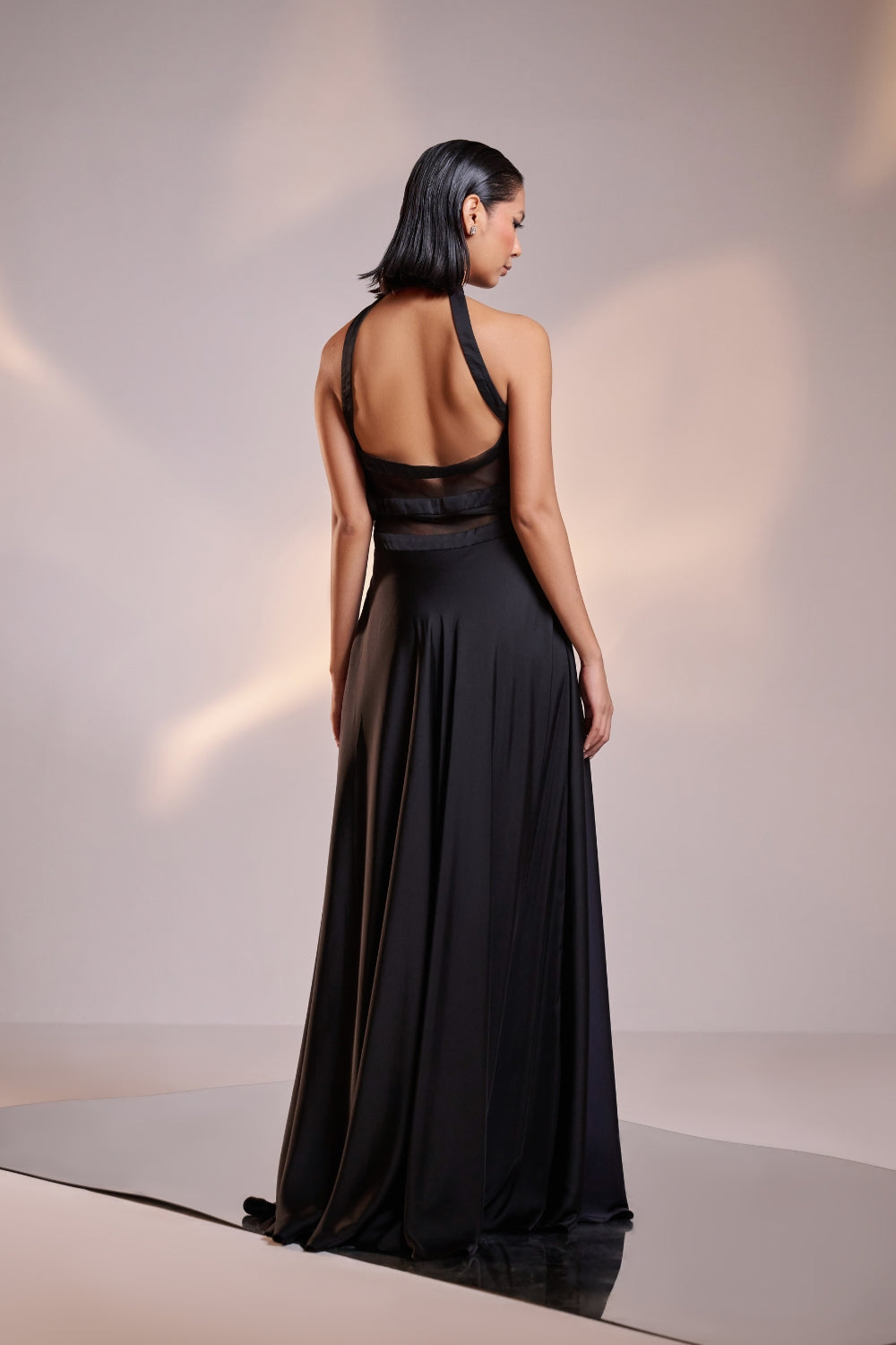 Midnight Black Embellished High-Slit Gown