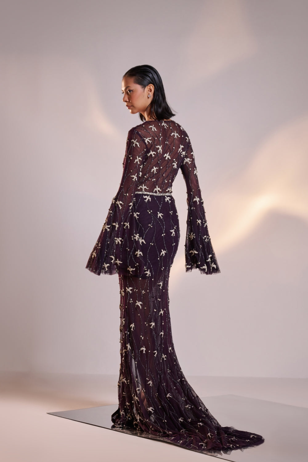 Midnight Purple Hand Embellished Front Open Gown