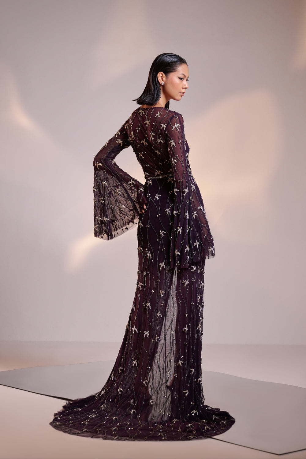 Midnight Purple Hand Embellished Front Open Gown
