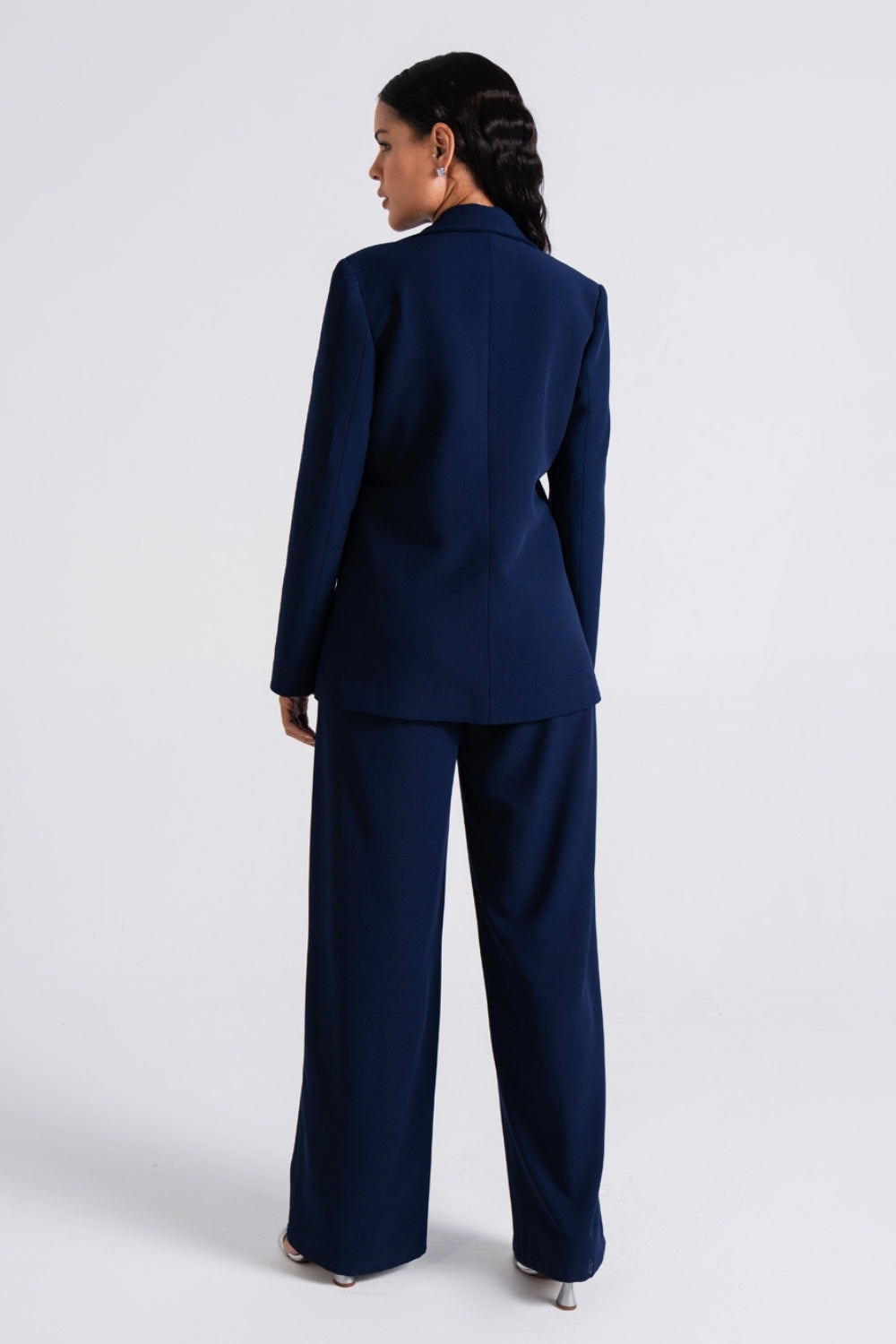 Navy Tailored Wide-Leg Suit Set