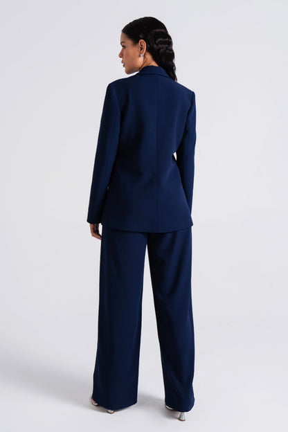 Navy Tailored Wide-Leg Suit Set