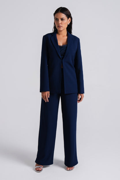 Navy Tailored Wide-Leg Suit Set