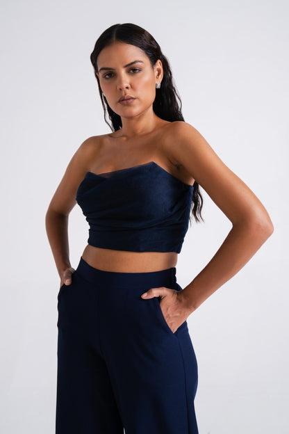 Navy Tailored Wide-Leg Suit Set