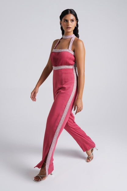 Elegant Halter-Neck Jumpsuit with Embellished Detailing