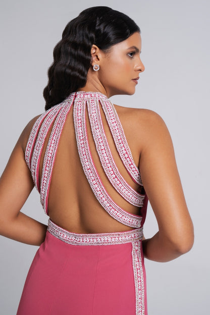 Elegant Halter-Neck Jumpsuit with Embellished Detailing