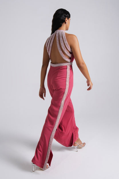 Elegant Halter-Neck Jumpsuit with Embellished Detailing