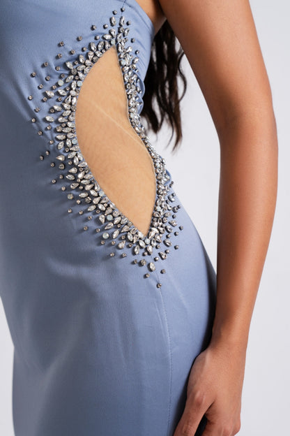 Slate Blue Embellished Cut-Out Mini Dress