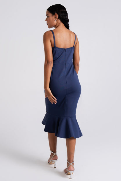 Navy Embellished Sweetheart Midi Dress