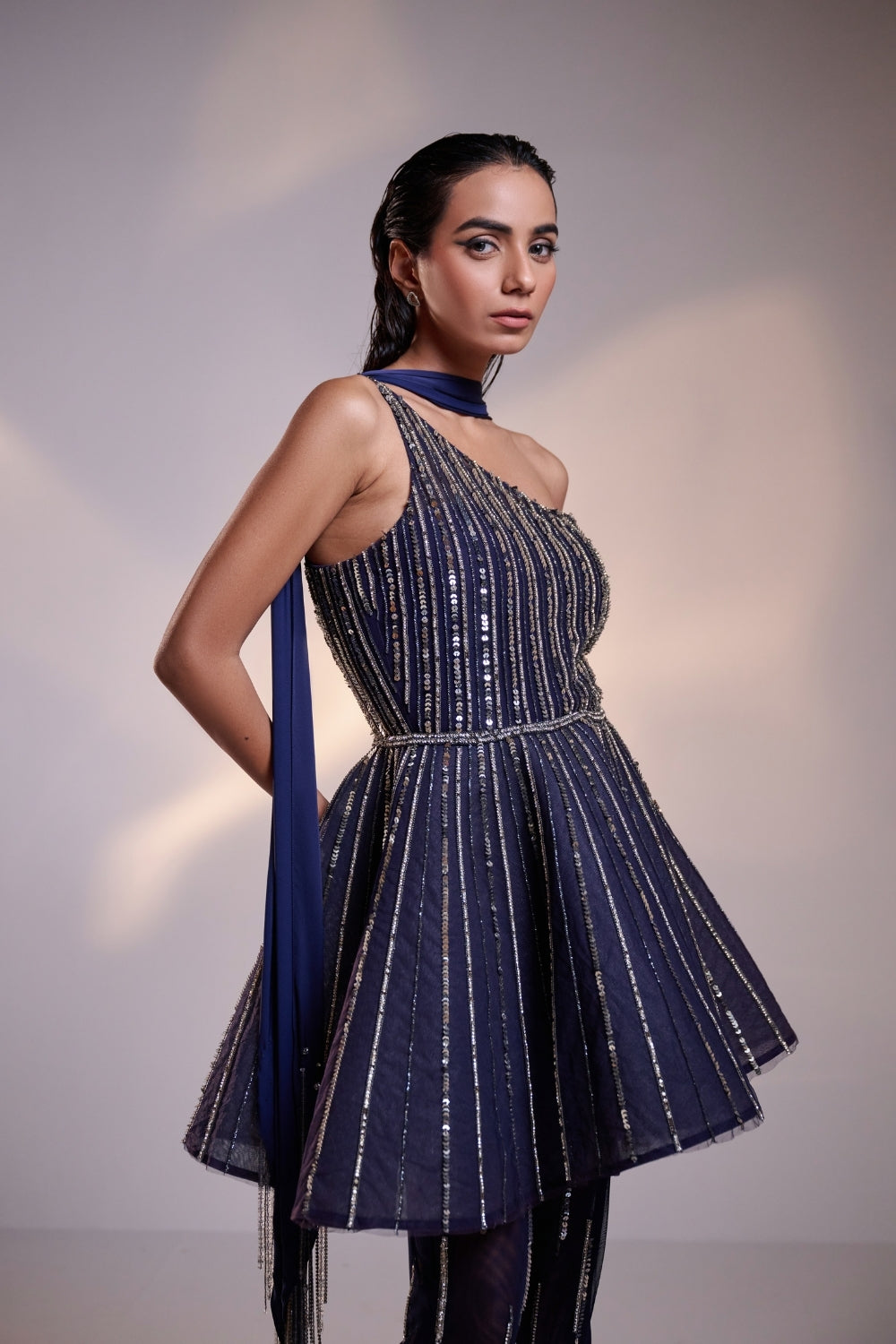 Midnight Blue Hand-Embellished Structured Co-ord Set