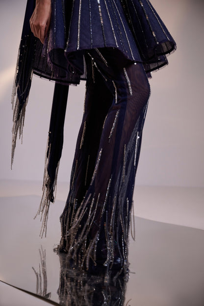 Midnight Blue Hand-Embellished Structured Co-ord Set