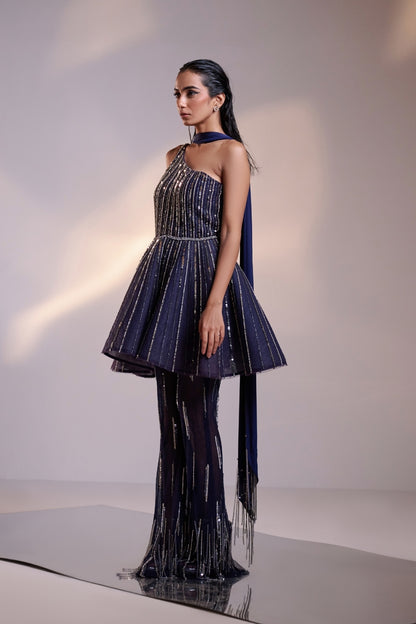 Midnight Blue Hand-Embellished Structured Co-ord Set