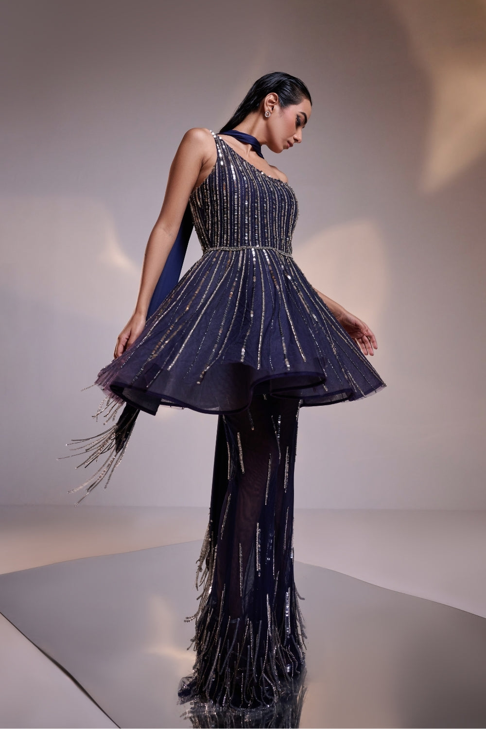 Midnight Blue Hand-Embellished Structured Co-ord Set