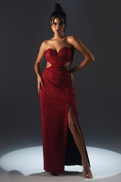 Maroon Shimmer Sweetheart Cutout Gown