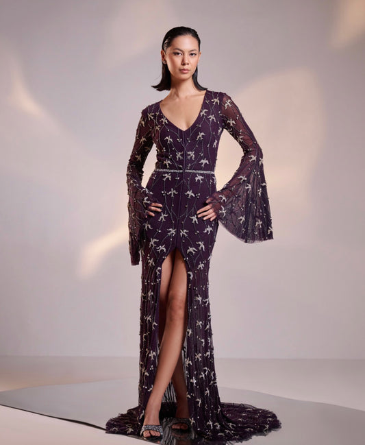 Amethyst Veil Embellished Gown