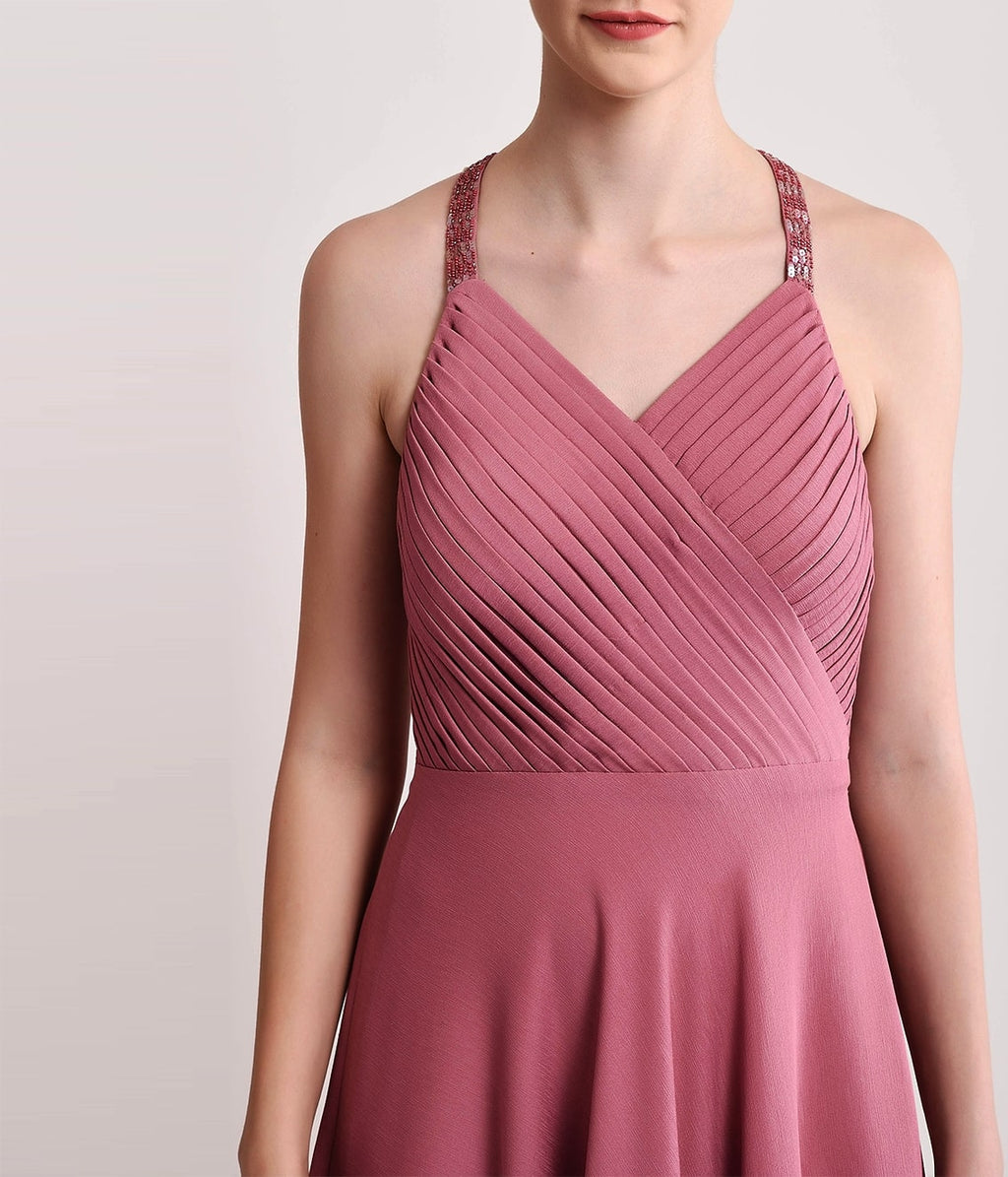 Onion Pink Pleated Gown