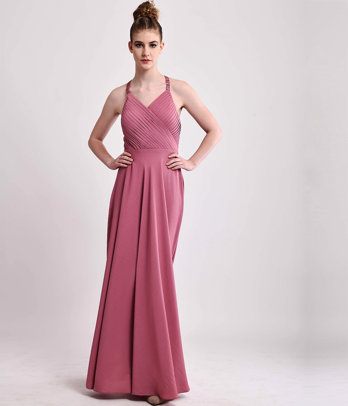 Onion Pink Pleated Gown