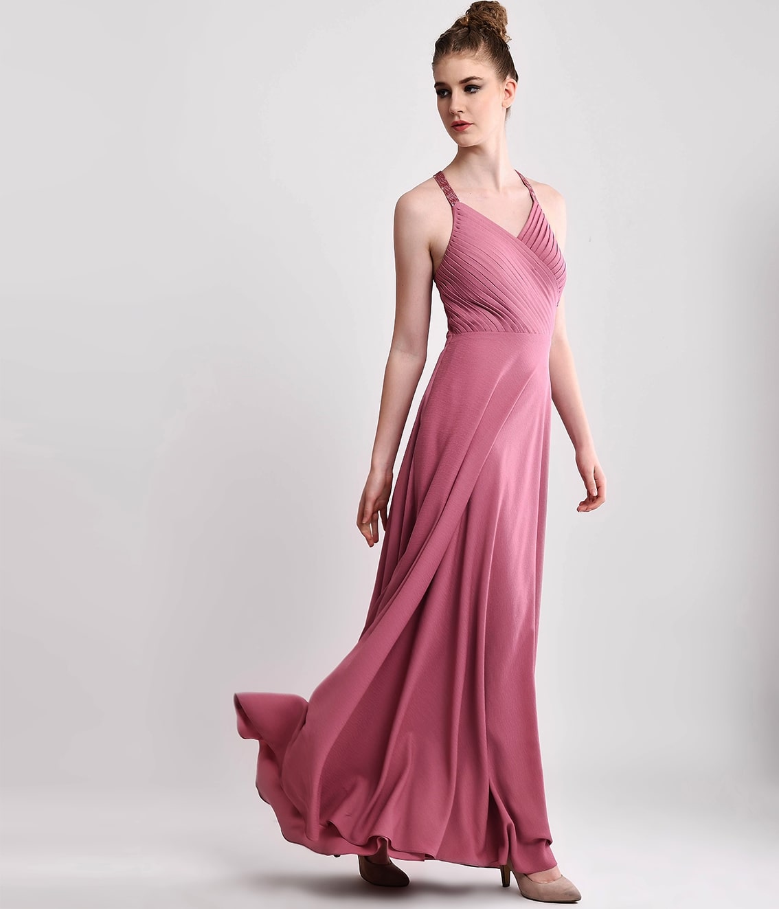 Onion Pink Pleated Gown