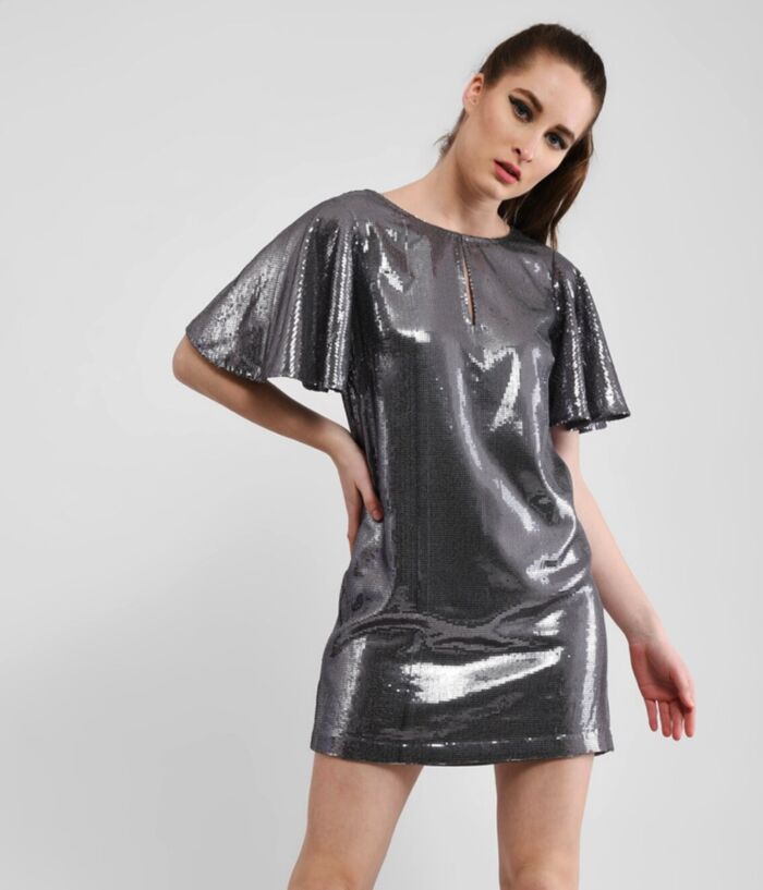 Grey Liquid Metal Sequined Mini Dress