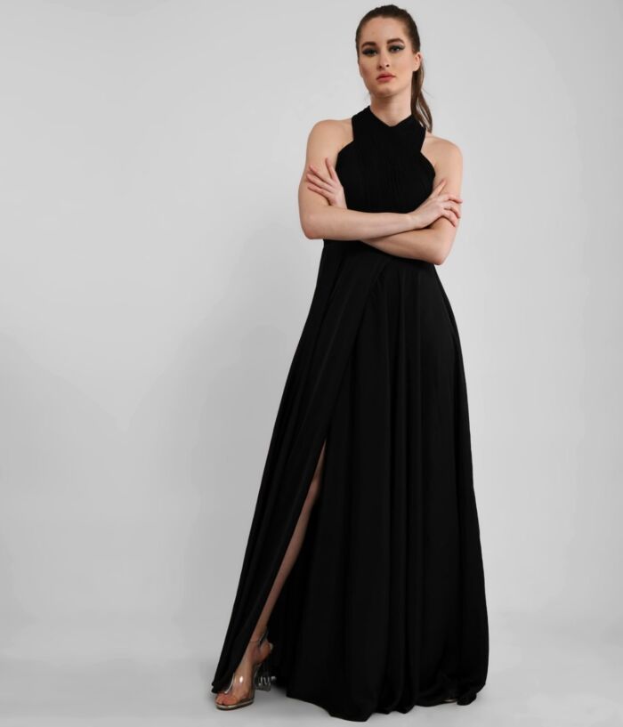 Luxurious Love Black Draped Halterneck Dress