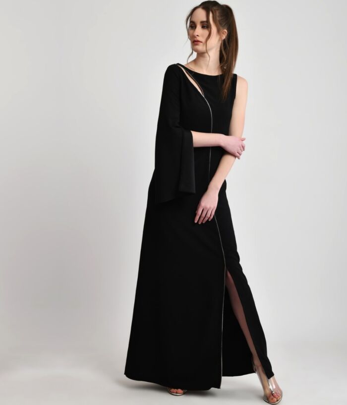 Midnight Beauty Black Asymmetrical Cutout Dress
