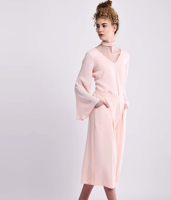 Pale Pink Comfort Chic Wide Legged Culottes