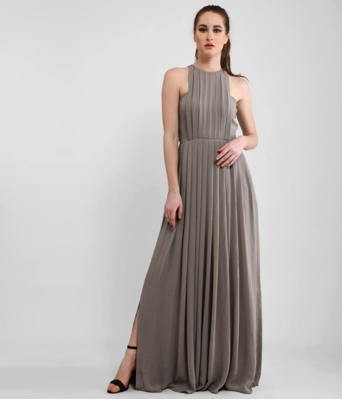 Sophisticated Grey Pleated Maxi Dress